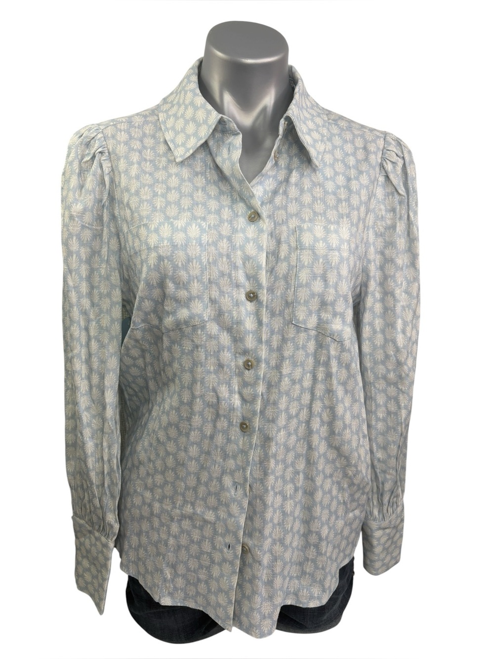 Hill House Light Blue Printed Button-Up Dorothea Women’s Shirt size S